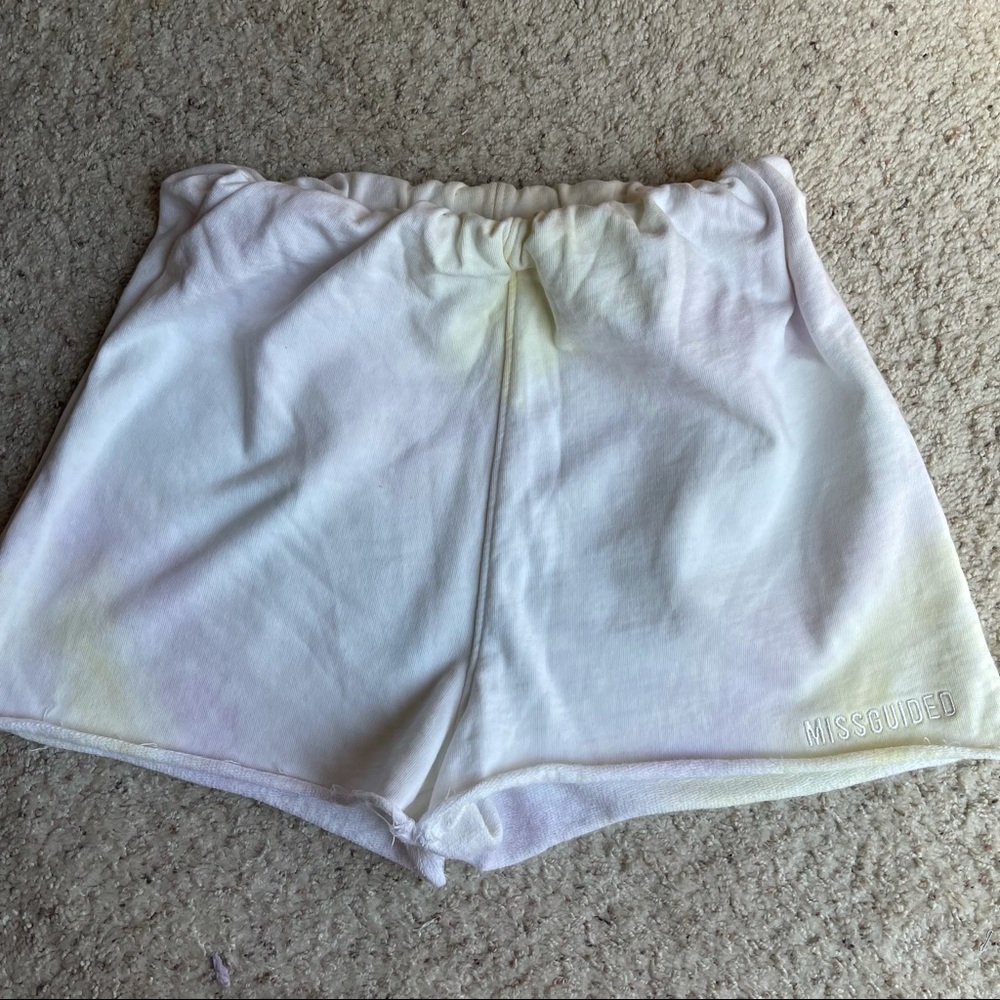 missguided • white and yellow tie dye shorts
